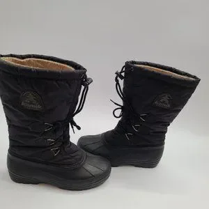 Kamik Snow Winter Boots US Sz 7 Black Drawcord Waterproof Removable Liner Canada