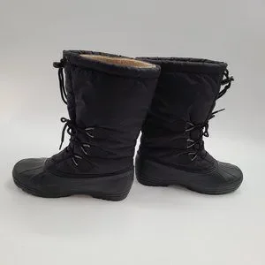 Kamik Snow Winter Boots US Sz 7 Black Drawcord Waterproof Removable Liner Canada