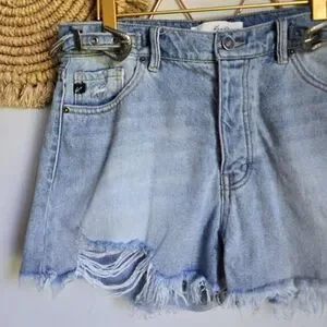 KanCan Side Belt High Rise Cut-off Distressed Denim Jean Shorts Size 9 28