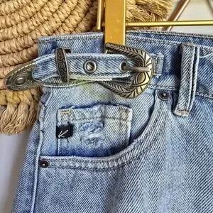 KanCan Side Belt High Rise Cut-off Distressed Denim Jean Shorts Size 9 28