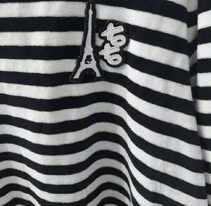 Karl Lagerfeld Womens Black And White Striped Crew Neck Sweater Soft Lar…