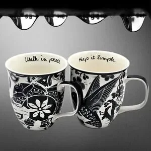 Karma Gifts Boho Ceramic Coffee Mug Set Bird Elephant Inspirational Gift