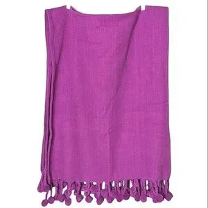 Karma Living Textured Purple Woven Cotton Sofa Throw With Large Pom Pom Fringe