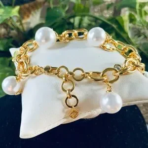 Kate Spade Bracelet GOLD PEARL LINK CHAIN W/ CHARMS NEW W/TAG