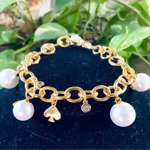 Kate Spade Bracelet GOLD PEARL LINK CHAIN W/ CHARMS NEW W/TAG