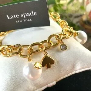 Kate Spade Bracelet GOLD PEARL LINK CHAIN W/ CHARMS NEW W/TAG