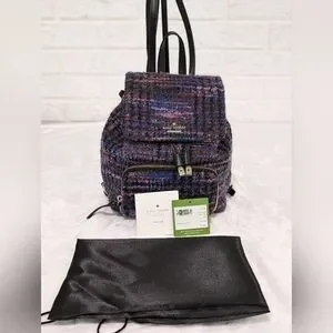 Kate Spade Emerson Fabric Jessa Tweed Backpack Burgundy/Multi 90's Inspired Bag
