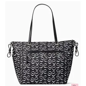 Kate Spade New York Black & White Jae Elegant Bow Large Baby Diaper Bag NWT
