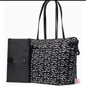 Kate Spade New York Black & White Jae Elegant Bow Large Baby Diaper Bag NWT
