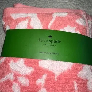 Kate Spade Pink White Floral Wash Cloth Set Of 4 NWT
