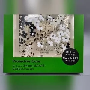 KATE SPADE Protective Case Magsafe For IPHONE 15 14 13 Floral Black Clear Silver