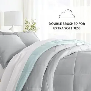 Kaycie Gray Fashion 3PC Reversible Comforter Set - All Season Down Queen Size