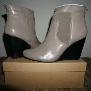 Kelsi Dagger Brooklyn Grey Wedge Leather Boot NEW