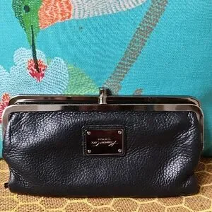 Kenneth Cole Black Leather Magnetic Close Clutch