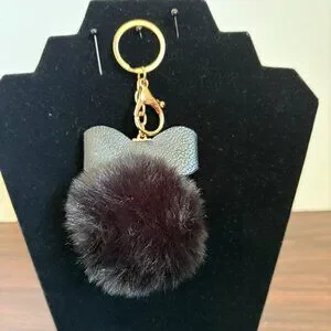 Keychain Bow Rhinestone Pom Pom Fluffy Faux Fur Women Bags Craft Charm New