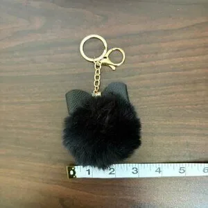 Keychain Bow Rhinestone Pom Pom Fluffy Faux Fur Women Bags Craft Charm New