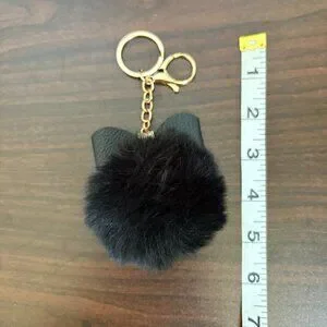 Keychain Bow Rhinestone Pom Pom Fluffy Faux Fur Women Bags Craft Charm New