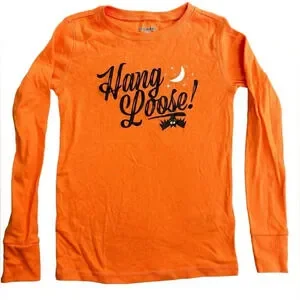 Kids Old Navy Halloween Orange Black Pajama Set Bats Moon Size 8