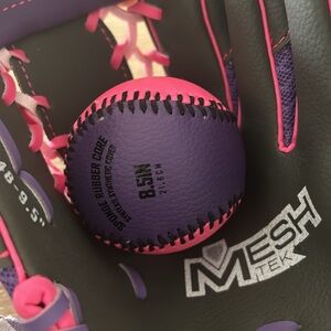 Kids Purple And Pink Baseball Glove Softball With Ball Pink Purple 22448 - 9.5”