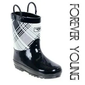 Kids Rainboots Faux Fur Lined Rain Boots k-1560 Black Plaid Size 12