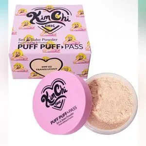 Kimchi Chic Beauty Puff Puff Pass Set and Bake Setting Powder for Makeup w/ Poof