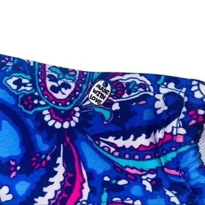 Kirra Swim Blue & Pink Paisley Keyhole Boho Ruffled Bandeau Bikini Size L