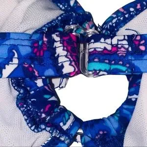 Kirra Swim Blue & Pink Paisley Keyhole Boho Ruffled Bandeau Bikini Size L