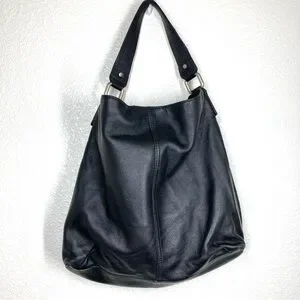 Kooba Black Pebbled Leather Hobo Bag Shoulder Bag Purse Minimalist 13x16"