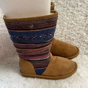 KOOLABURRA MYKA CHESTNUT SUEDE TRIBAL KILIM BOHO BOOTS SZ 5