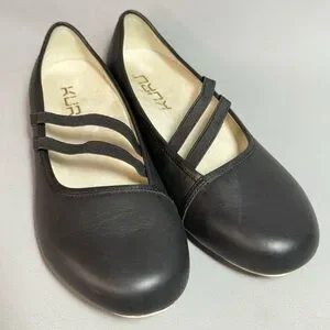 KURU Bella Black Leather Elastic Strap Mary Jane Ballet Flats