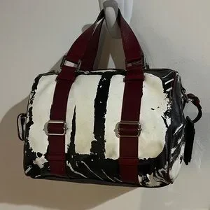 L.A.M.B. Stylish Red And Black Leather Handbag