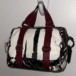 L.A.M.B. Stylish Red And Black Leather Handbag