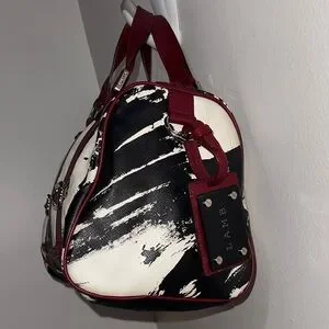 L.A.M.B. Stylish Red And Black Leather Handbag