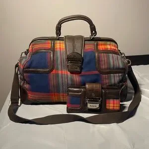 L.A.M.B. Tartan Plaid Red & Blue Crossbody Bag Duffel Bag With Matching Wallet