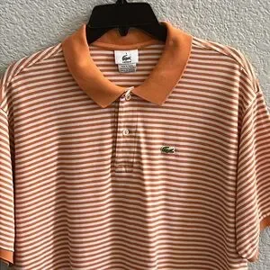 Lacoste Men's Polo In Orange And White Stripes Short Sleeve Shirt Size 2XL
