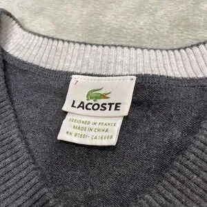 Lacoste V-Neck Sweater Pullover Classic Fit Gray Casual Mens 7 XL