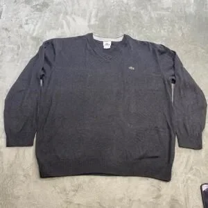 Lacoste V-Neck Sweater Pullover Classic‎ Fit Gray Casual Mens 7 XL