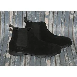 Ladies River Island Black Suede Ankle Boots Size 7 EU 41 Pull Strap Flex MINT