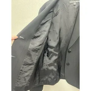 LAFAYETTE 148 New York Black Crepe Wool Blend 2-Button Blazer Coat Jacket 12 = L