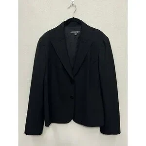 LAFAYETTE 148 New York Black Crepe Wool Blend 2-Button Blazer Coat Jacket 12 = L