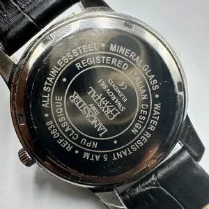 Lancaster Italy Watch Women Silver Tone Crystal Bezel MOP Dial Leather Band