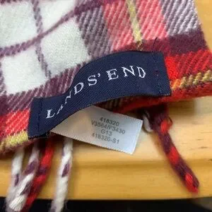 Land's End Red Plaid Winter Scarf EUC 418320 Unisex 15"x62"