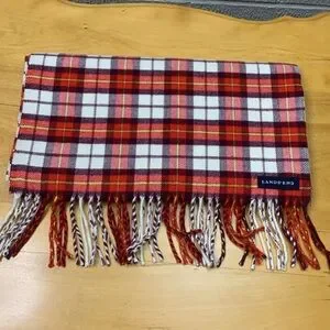 Land's End Red Plaid Winter Scarf EUC 418320 Unisex 15"x62"