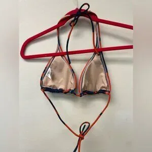 Lands End Canvas String Orange And Blue Print Triangle Bikini Swim