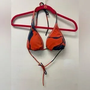 Lands End Canvas String Orange and Blue Print Triangle Bikini Swim