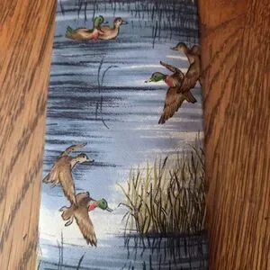 LANDS END Silk Tie Duck Hunting Scene Made In USA