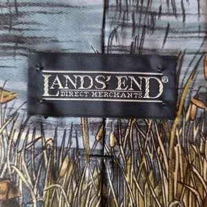 LANDS END Silk Tie Duck Hunting Scene Made In USA