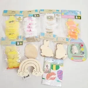 Last Chance Lot (10) Easter Craft Kits with Wooden Shapes Ceramic Pom Poms Felt