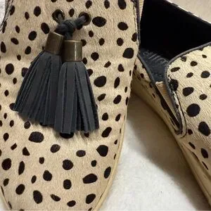Latigo Fitz Women's Flat Oxfords In Cream Tan & Black Cheetah Print 8.5