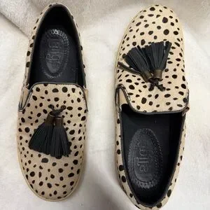 Latigo Fitz Women's Flat Oxfords In Cream Tan & Black Cheetah Print 8.5